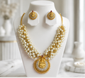 Premium Temple Pearl Necklace Set with Lakshmi Pendant & Earrings | VA Collections