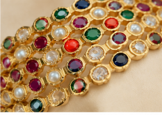 Multicolor Kundan Stone & Pearl Gold-Plated Traditional Bangle Set | VA Collections