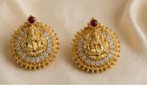 Premium Temple Pearl Necklace Set with Lakshmi Pendant & Earrings | VA Collections