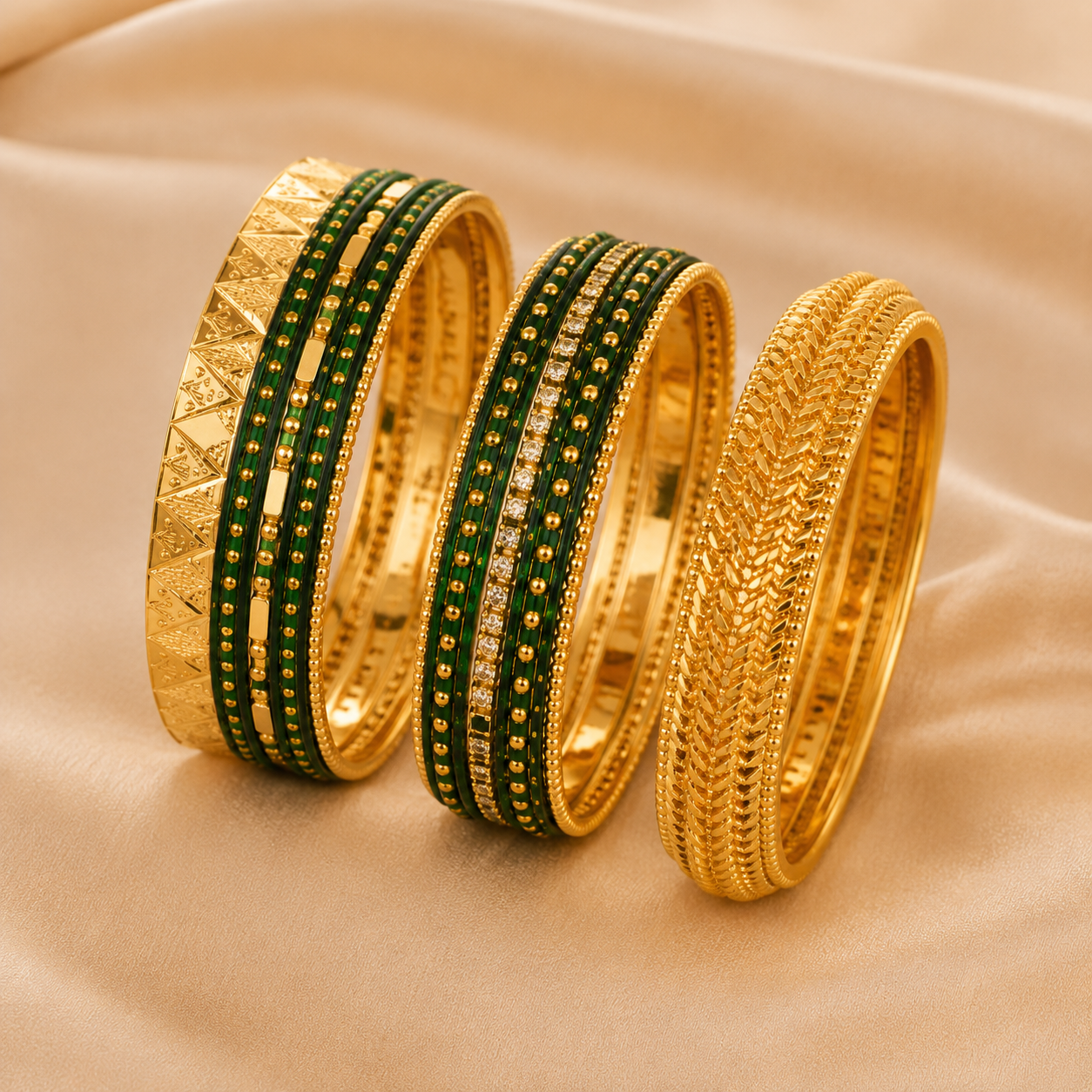 Traditional Green & Gold Patli Bangle Set (Set of 8) | Premium Antique Finish | VA Collections