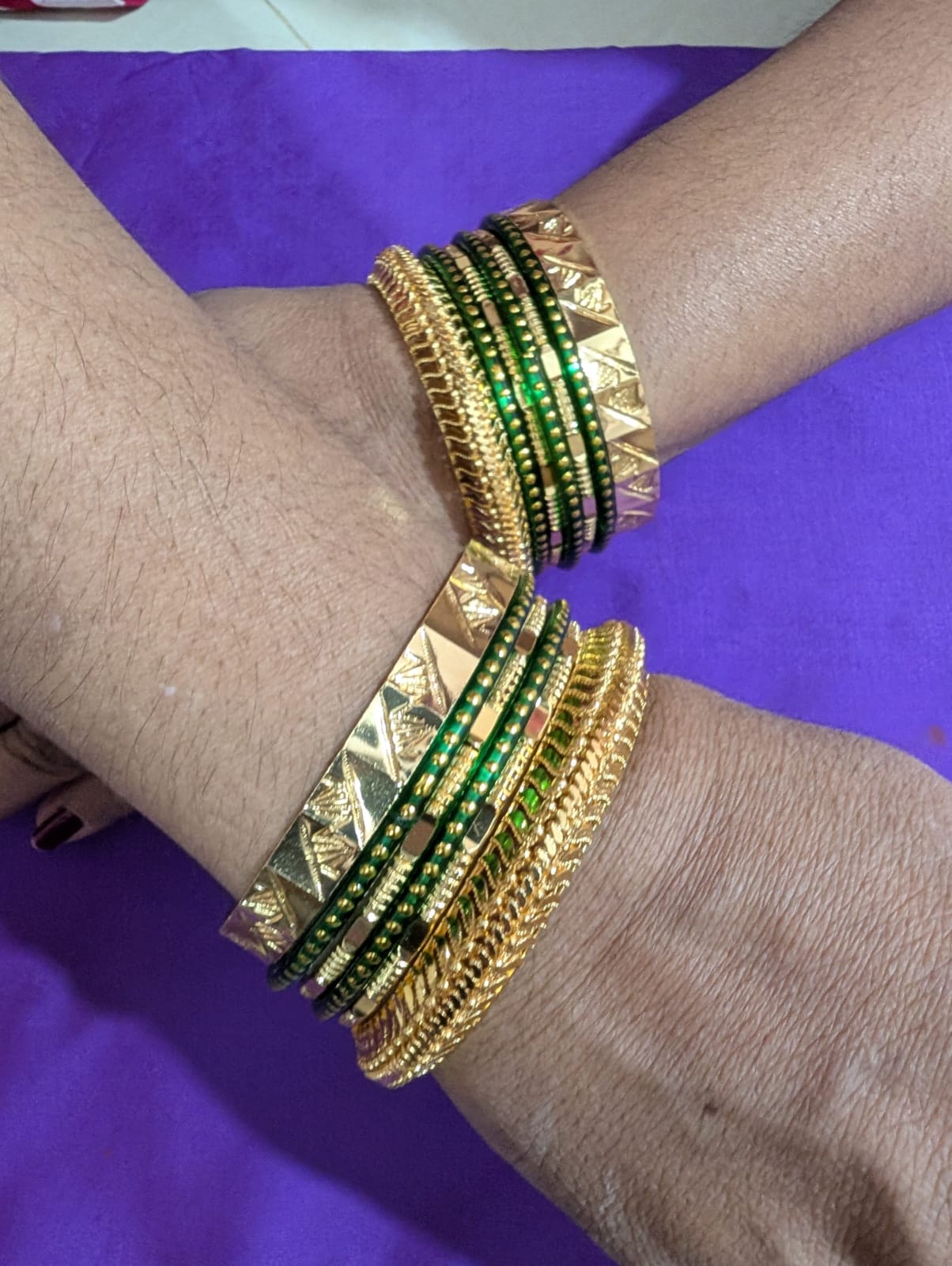Traditional Green & Gold Patli Bangle Set (Set of 8) | Premium Antique Finish | VA Collections