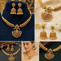 Traditional Gold Plated Kundan Necklace Set with Jhumka Earrings | Bridal & Festive Jewelry