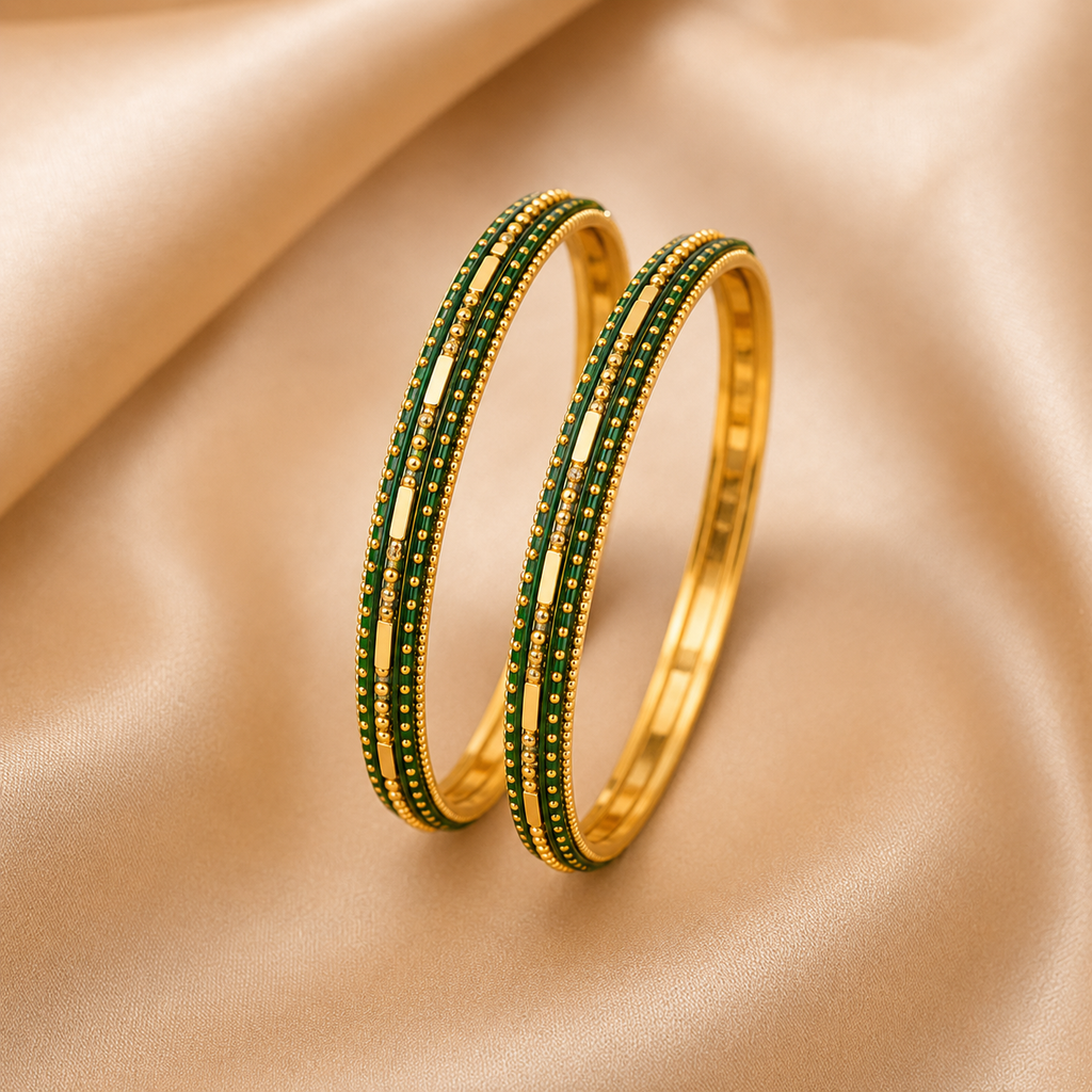 Traditional Green & Gold Patli Bangle Set (Set of 8) | Premium Antique Finish | VA Collections
