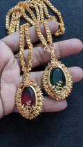 Traditional Gold-Tone Green Stone Pendant Chain for Women | Designer Ethnic Necklace