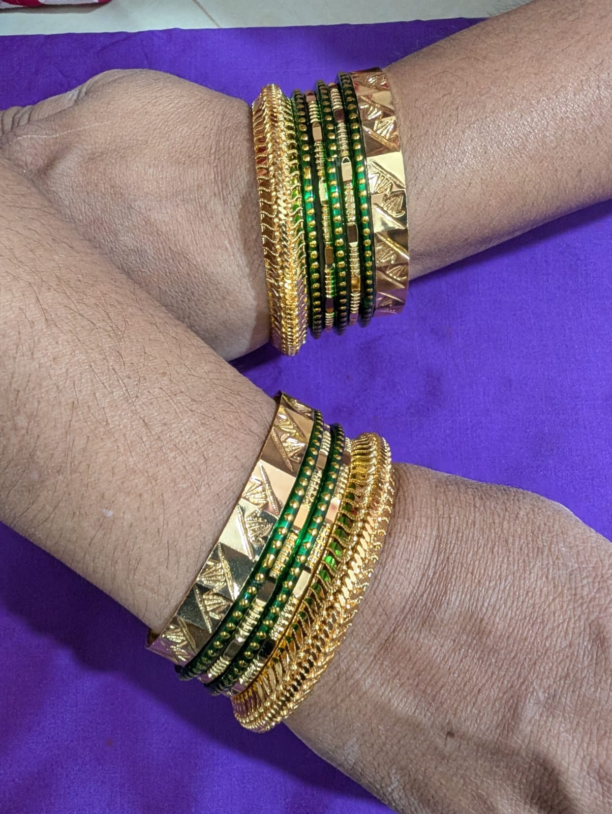 Traditional Green & Gold Patli Bangle Set (Set of 8) | Premium Antique Finish | VA Collections