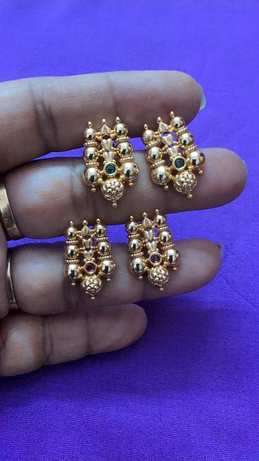 Traditional Gold-Tone Stone Stud Earrings for Women | Antique Ethnic Daily Wear Earrings
