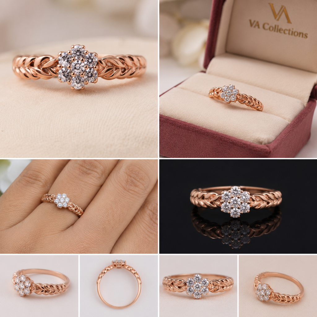 VA Collections Gold-Plated Floral CZ Ring for Women | Elegant Adjustable Party Wear Ring