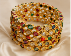 Multicolor Kundan Stone & Pearl Gold-Plated Traditional Bangle Set | VA Collections